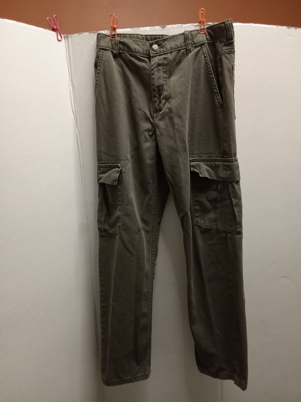 Boys Size 16 Regular Cargo Pants Olive Green Brown 100% Cotton E7